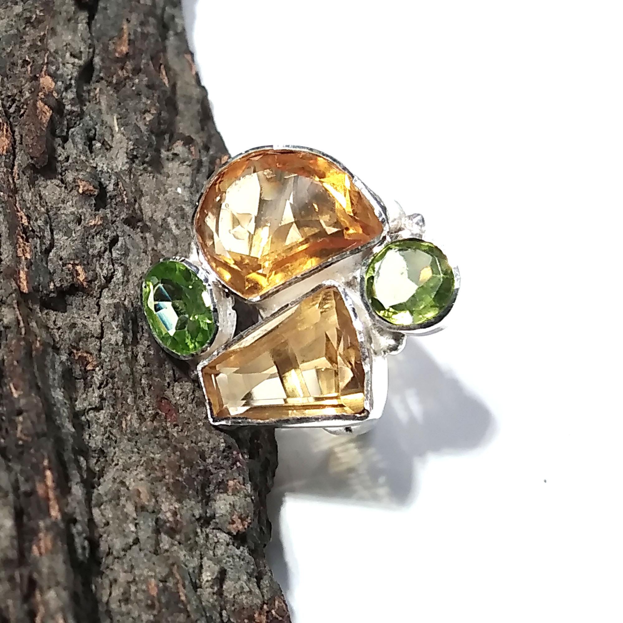 Natural Citrine/Peridot Faceted Gemstone Ring, 925 Sterling Silver Jewelry Ring, Natural Gemstone Ring Handmade Jewelry, For Girls/Women